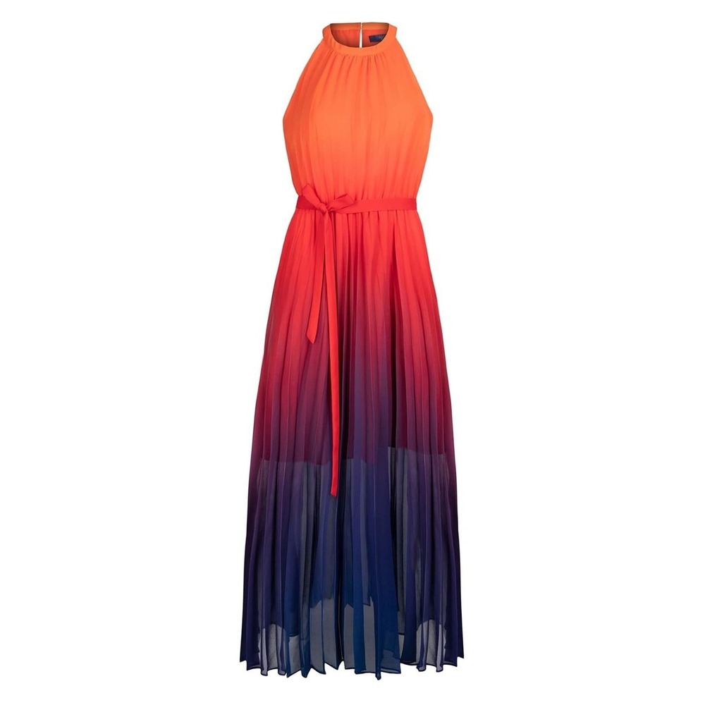 Rachel Rachel Roy Womens 12 Orange Purple Ombre Pleated Halter Maxi Dress